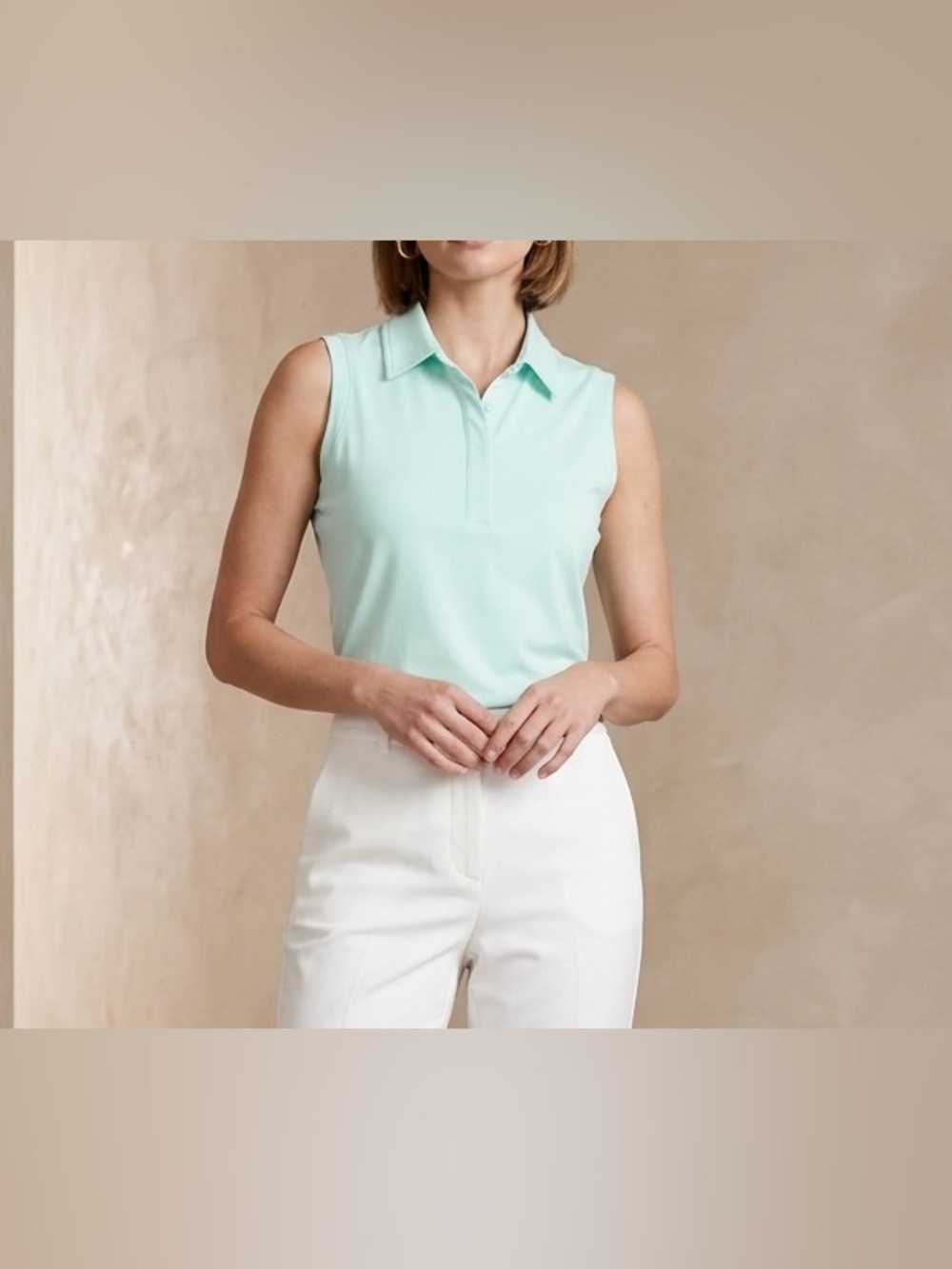 Mono B Mint Green Sleeveless Golf Polo Shirt Activewear Tennis Size L Nautical